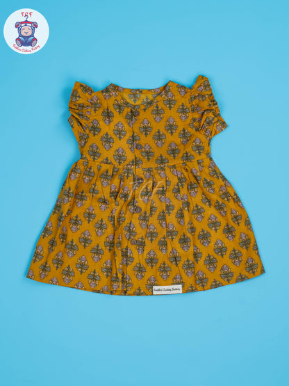 Mustard Floral - Girls Readymade Jaipuri Cotton Frocks