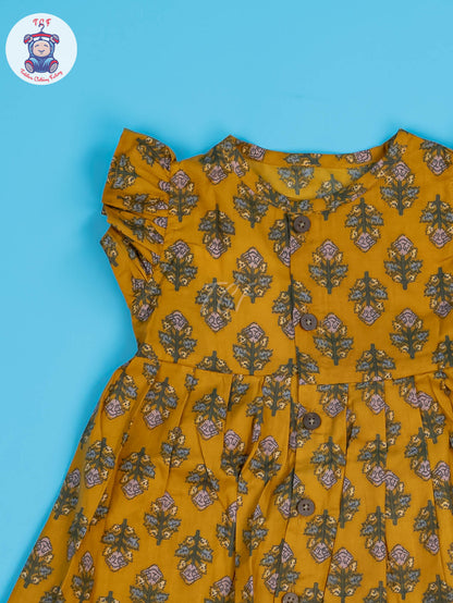 Mustard Floral - Girls Readymade Jaipuri Cotton Frocks
