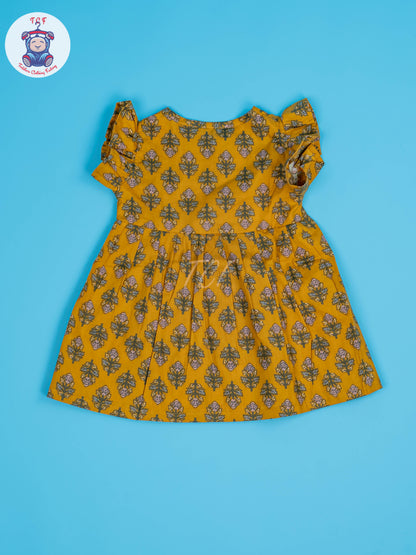 Mustard Floral - Girls Readymade Jaipuri Cotton Frocks
