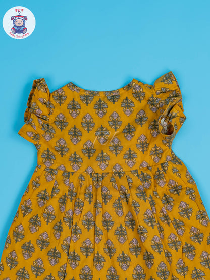 Mustard Floral - Girls Readymade Jaipuri Cotton Frocks