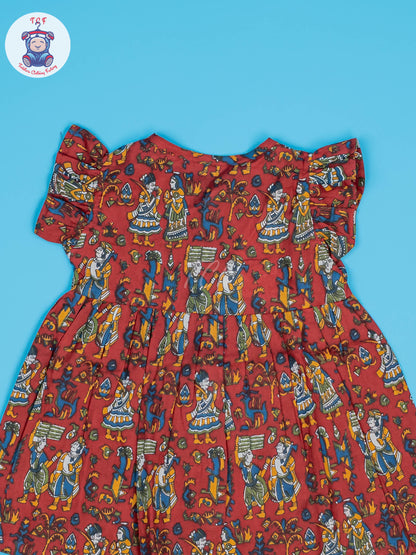 Red Dancing Doll - Girls Readymade Jaipuri Cotton Frocks