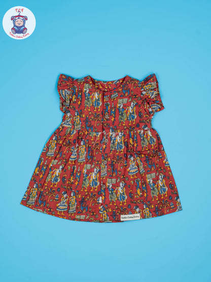 Red Dancing Doll - Girls Readymade Jaipuri Cotton Frocks