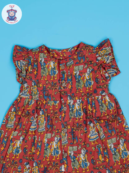 Red Dancing Doll - Girls Readymade Jaipuri Cotton Frocks