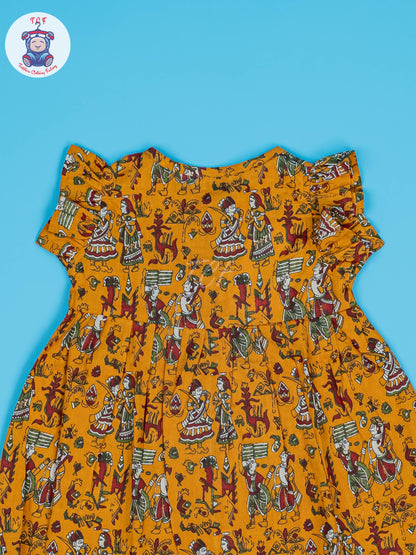 Mustard Dancing Doll - Girls Readymade Jaipuri Cotton Frocks