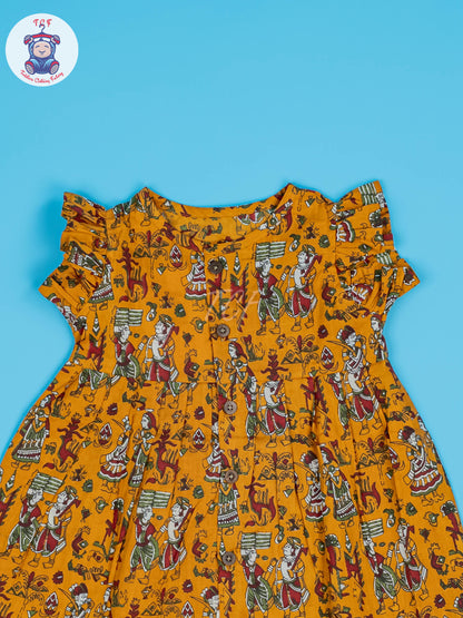 Mustard Dancing Doll - Girls Readymade Jaipuri Cotton Frocks