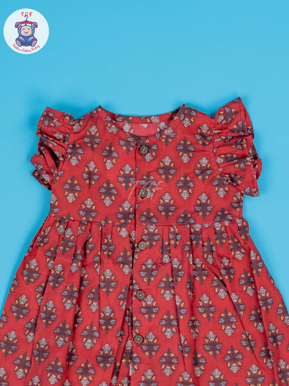 Red - Girls Readymade Jaipuri Cotton Frocks