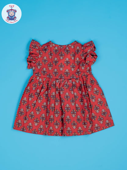 Red - Girls Readymade Jaipuri Cotton Frocks