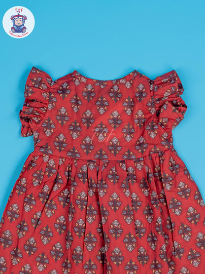 Red - Girls Readymade Jaipuri Cotton Frocks