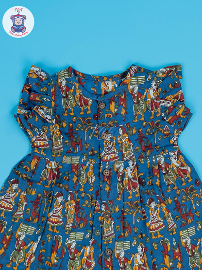 Blue Dancing Doll - Girls Readymade Jaipuri Cotton Frocks