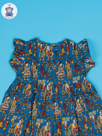 Blue Dancing Doll - Girls Readymade Jaipuri Cotton Frocks