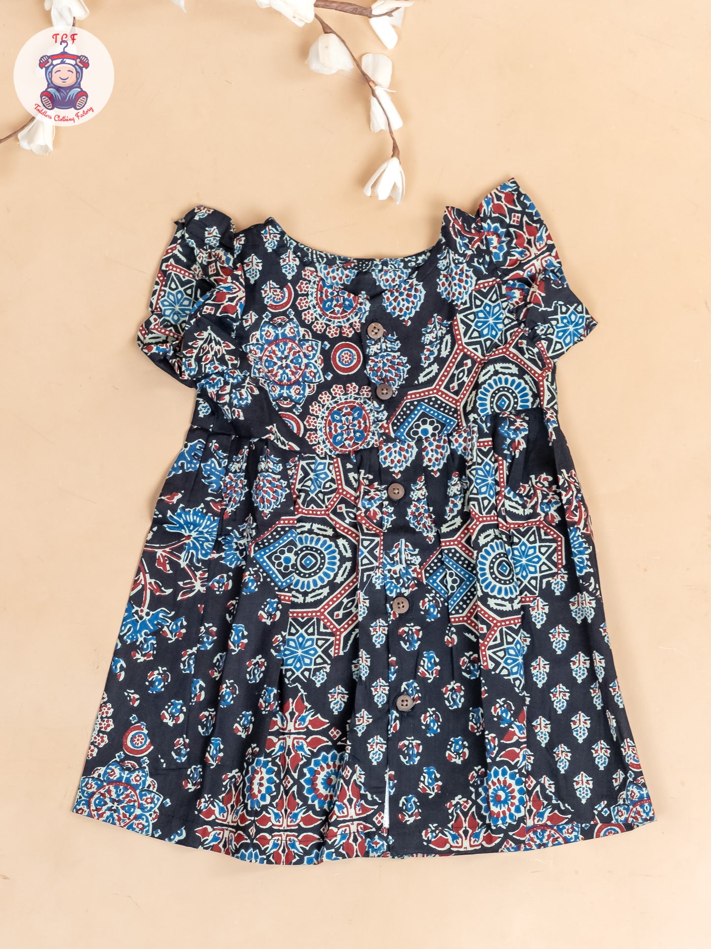 Black Floral Printed - Girls Readymade Jaipuri Cotton Frocks