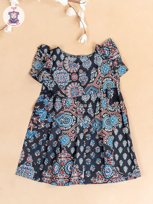 Black Floral Printed - Girls Readymade Jaipuri Cotton Frocks