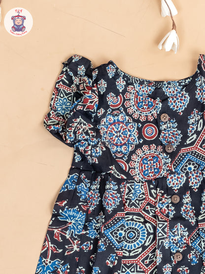 Black Floral Printed - Girls Readymade Jaipuri Cotton Frocks