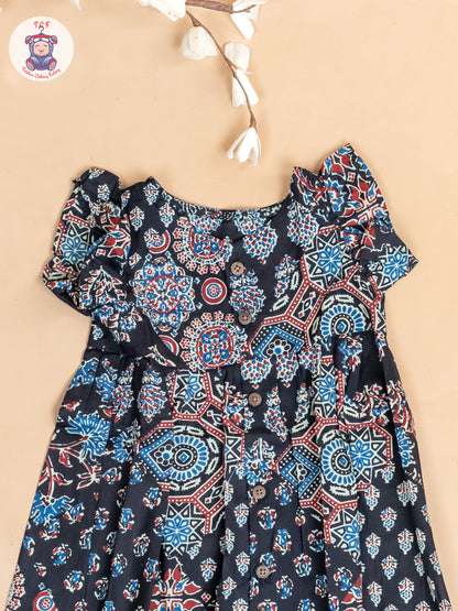 Black Floral Printed - Girls Readymade Jaipuri Cotton Frocks
