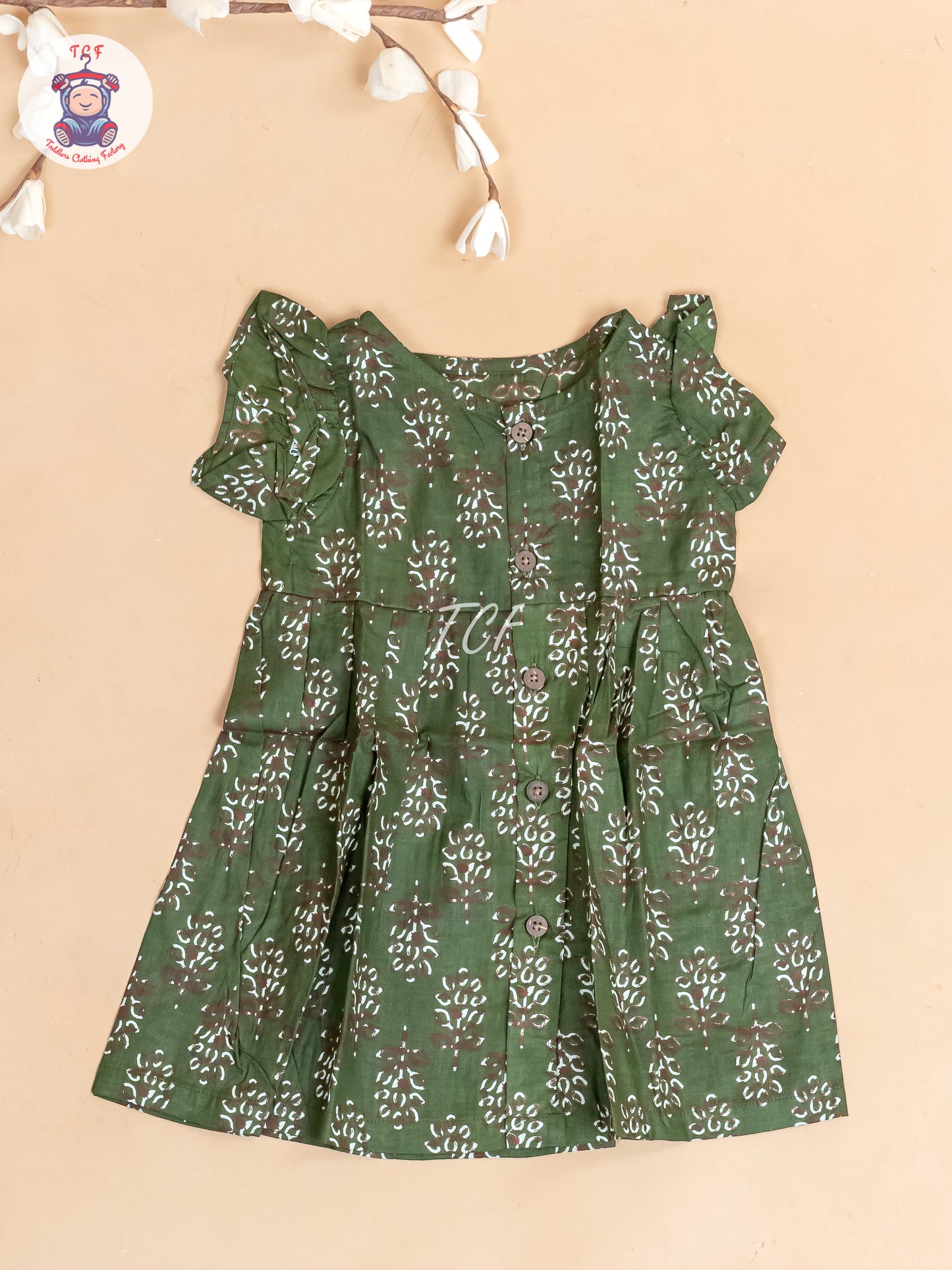 Dark Green Printed - Girls Readymade Jaipuri Cotton Frocks