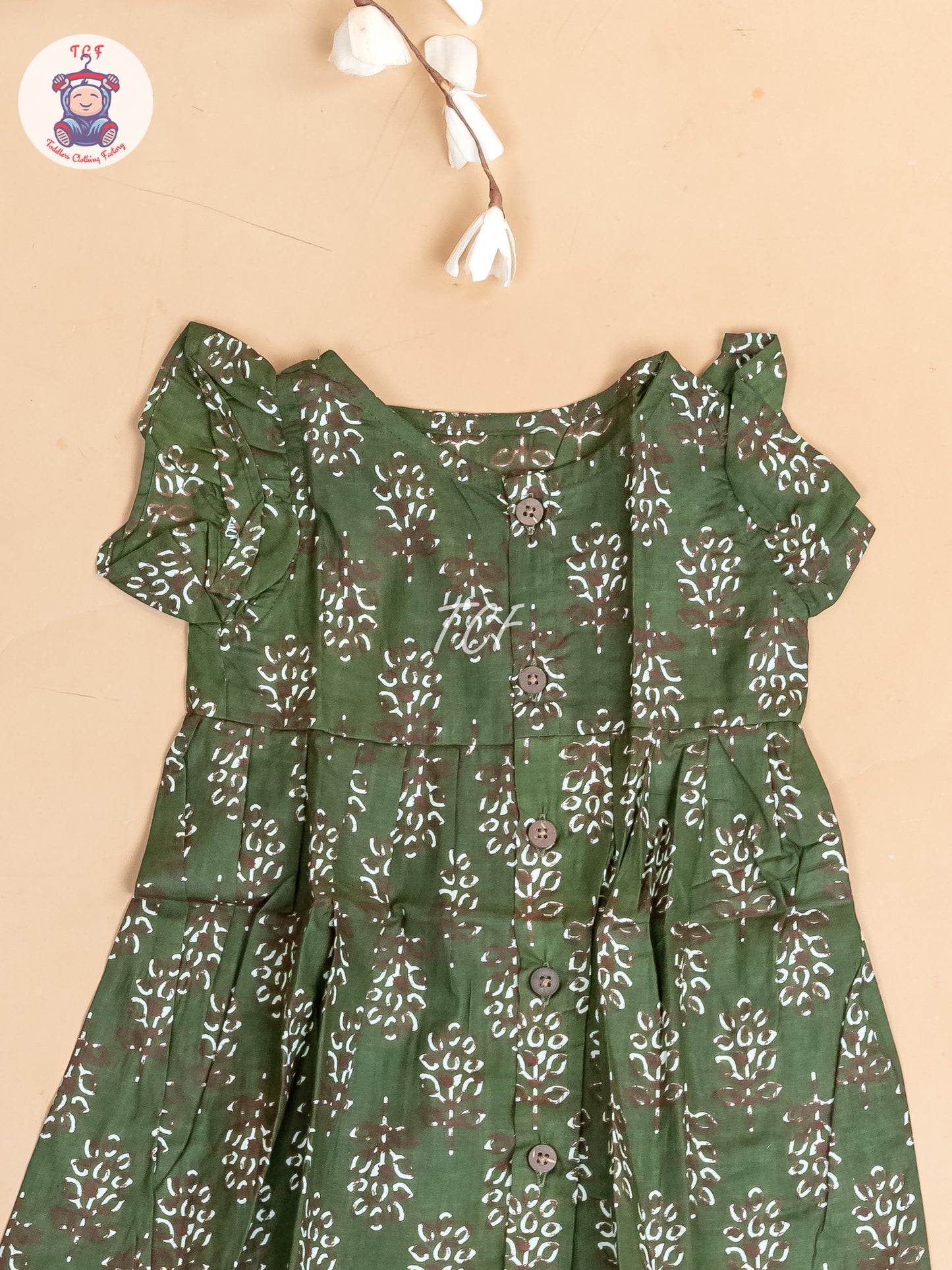 Dark Green Printed - Girls Readymade Jaipuri Cotton Frocks