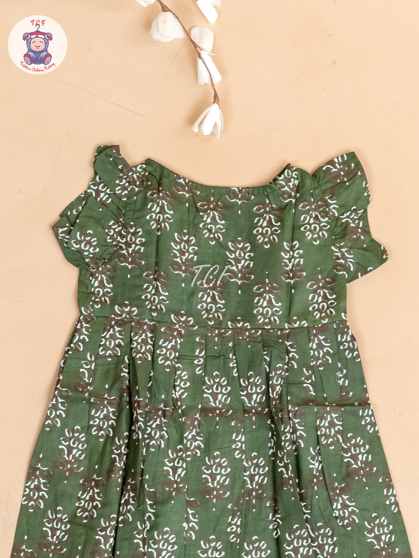 Dark Green Printed - Girls Readymade Jaipuri Cotton Frocks