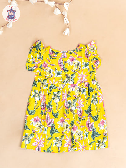 Yellow Printed - Girls Readymade Jaipuri Cotton Frocks