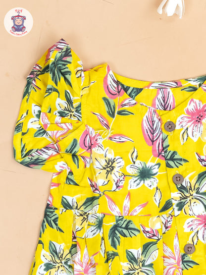Yellow Printed - Girls Readymade Jaipuri Cotton Frocks