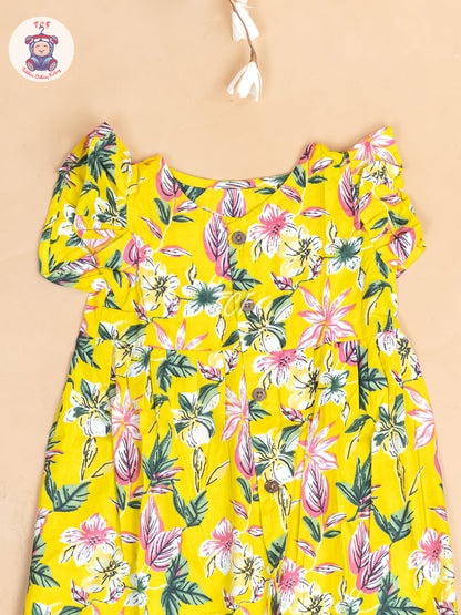 Yellow Printed - Girls Readymade Jaipuri Cotton Frocks