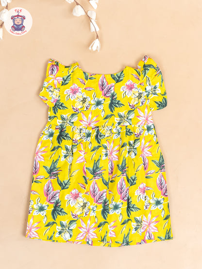 Yellow Printed - Girls Readymade Jaipuri Cotton Frocks