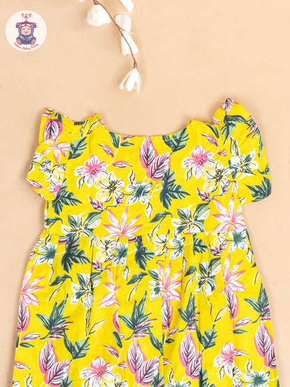 Yellow Printed - Girls Readymade Jaipuri Cotton Frocks