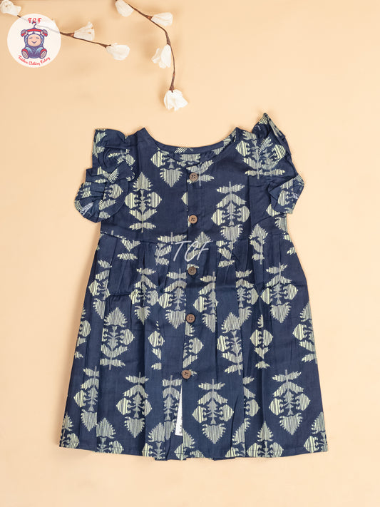 Navy Blue - Girls Readymade Jaipuri Printed Cotton Frocks
