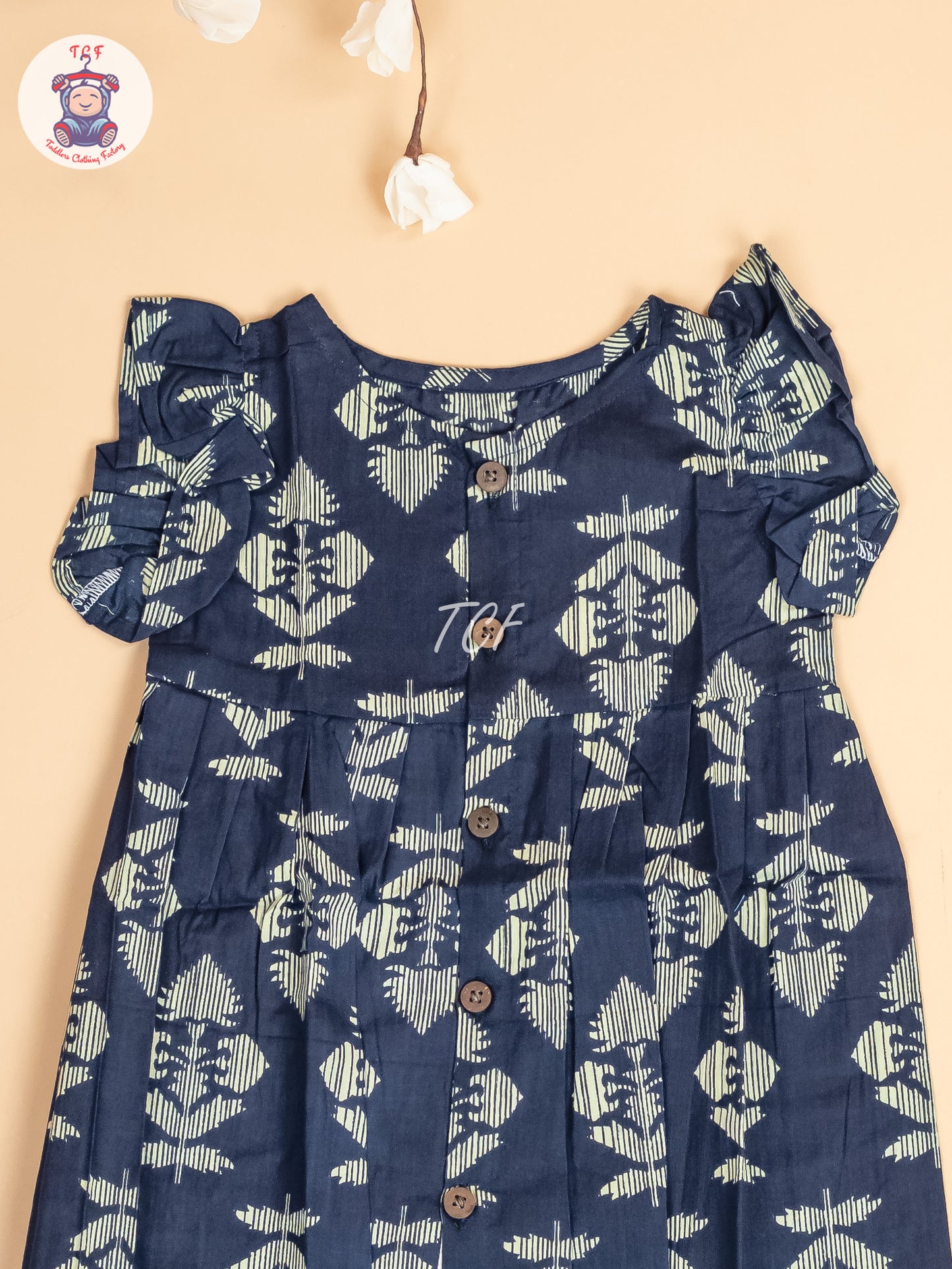 Navy Blue - Girls Readymade Jaipuri Printed Cotton Frocks