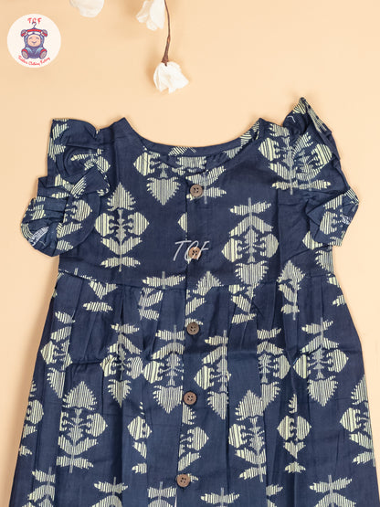 Navy Blue - Girls Readymade Jaipuri Printed Cotton Frocks