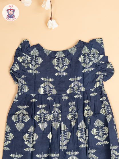 Navy Blue - Girls Readymade Jaipuri Printed Cotton Frocks