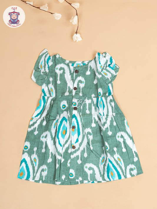 Green - Girls Readymade Jaipuri Printed Cotton Frocks