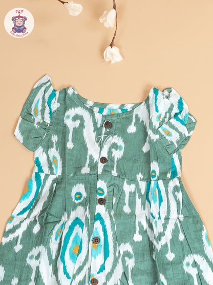 Green - Girls Readymade Jaipuri Printed Cotton Frocks