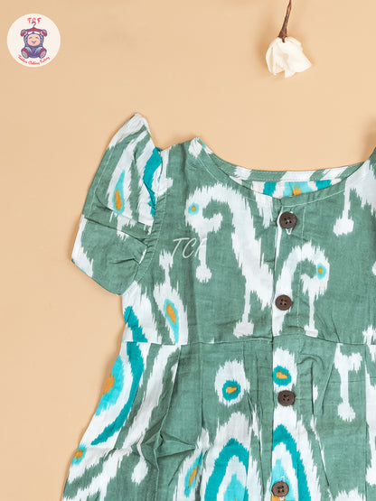 Green - Girls Readymade Jaipuri Printed Cotton Frocks