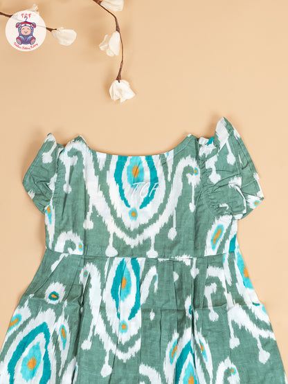Green - Girls Readymade Jaipuri Printed Cotton Frocks