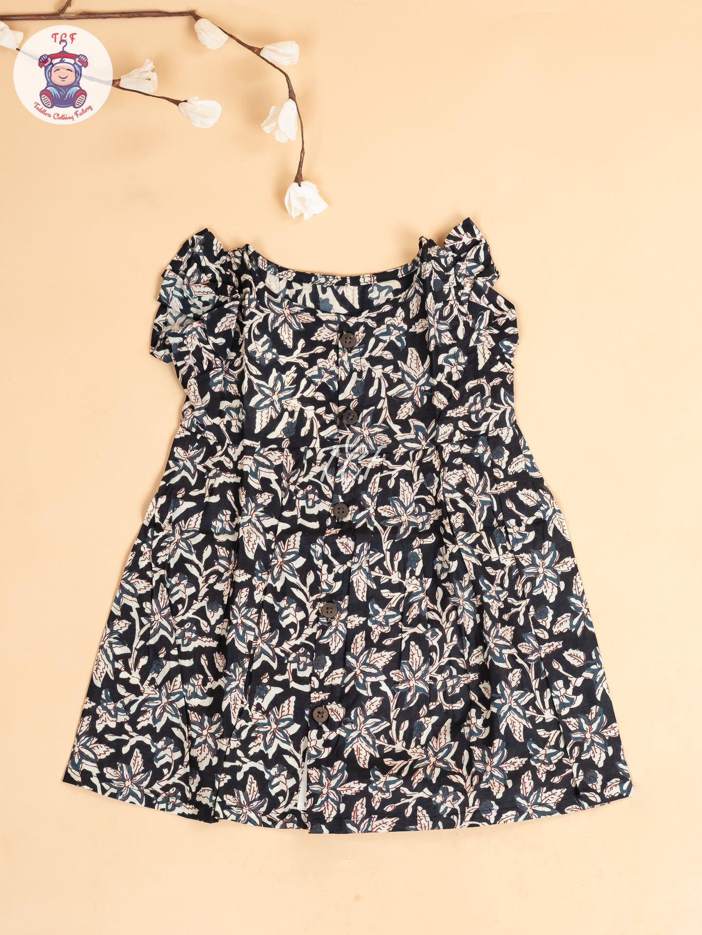 Black - Girls Floral Printed Readymade Jaipuri Cotton Frocks