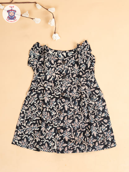 Black - Girls Floral Printed Readymade Jaipuri Cotton Frocks