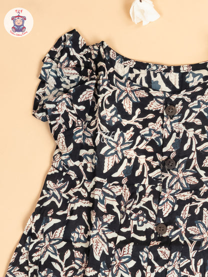 Black - Girls Floral Printed Readymade Jaipuri Cotton Frocks