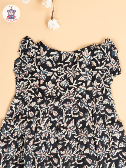 Black - Girls Floral Printed Readymade Jaipuri Cotton Frocks