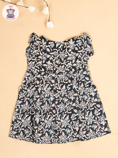Black - Girls Floral Printed Readymade Jaipuri Cotton Frocks