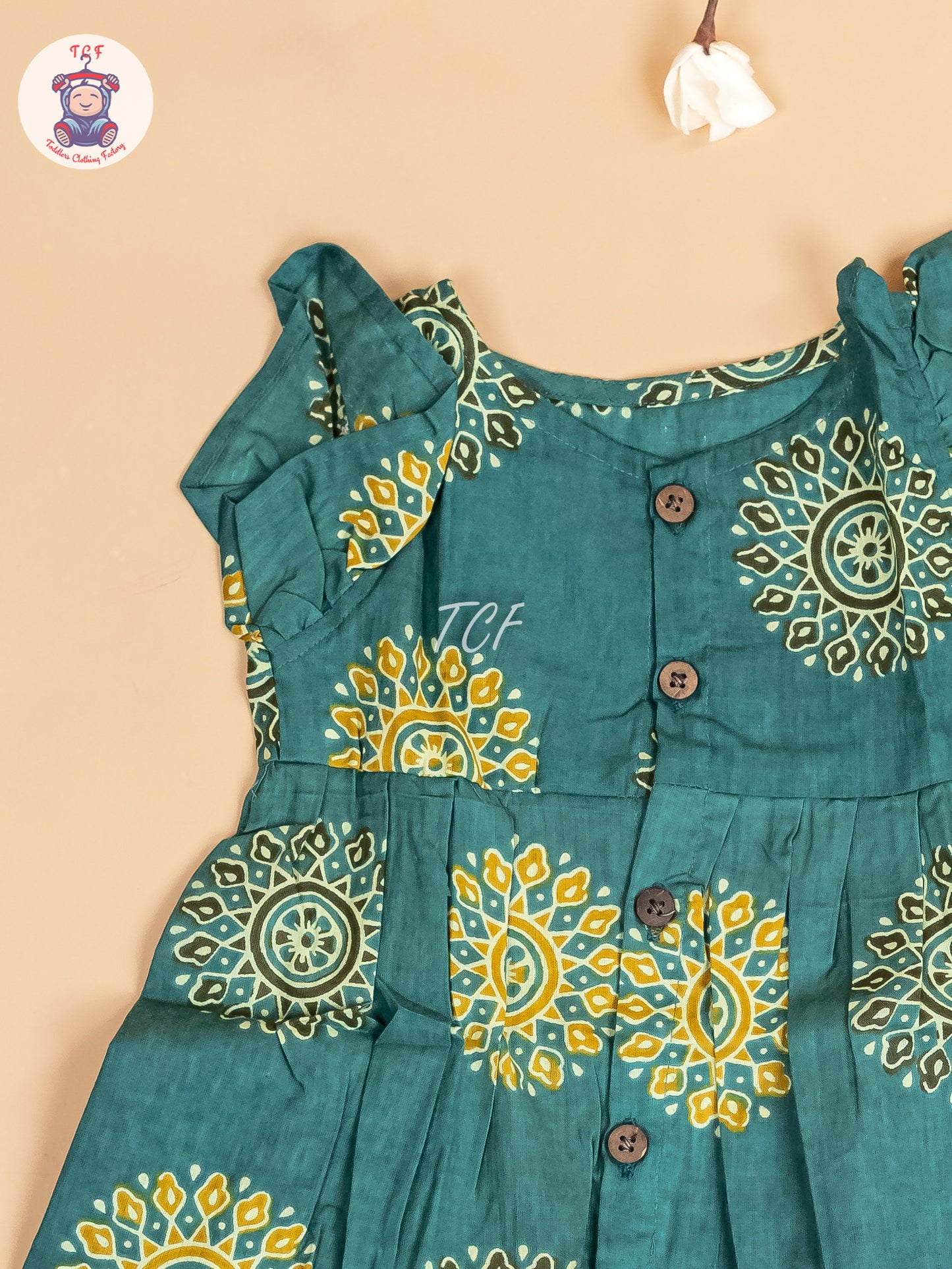 Teal Green - Girls Readymade Jaipuri Printed Cotton Frocks