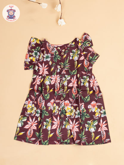 Maroon Floral Printed - Girls Readymade Jaipuri Cotton Frocks