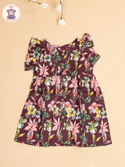 Maroon Floral Printed - Girls Readymade Jaipuri Cotton Frocks