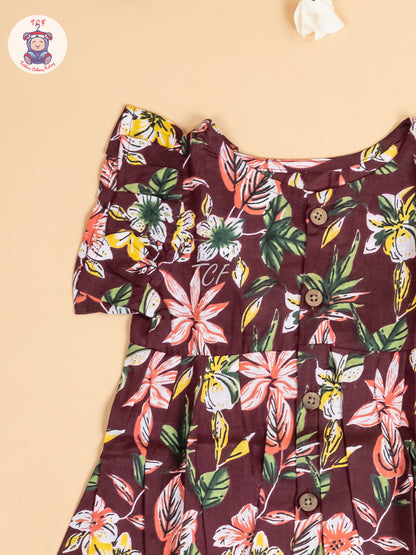 Maroon Floral Printed - Girls Readymade Jaipuri Cotton Frocks