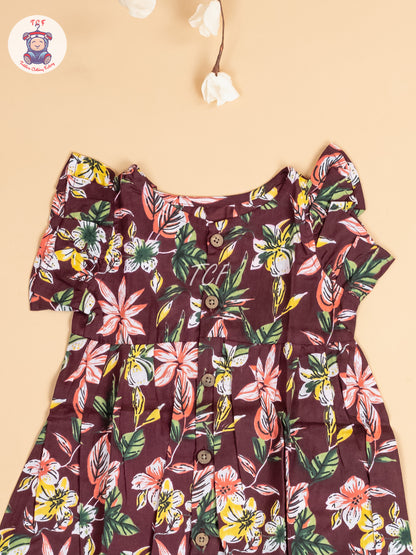 Maroon Floral Printed - Girls Readymade Jaipuri Cotton Frocks