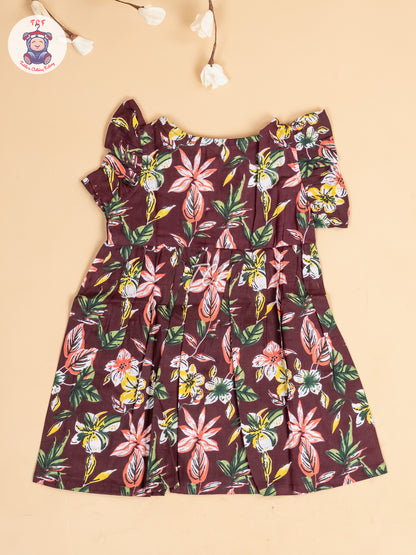 Maroon Floral Printed - Girls Readymade Jaipuri Cotton Frocks