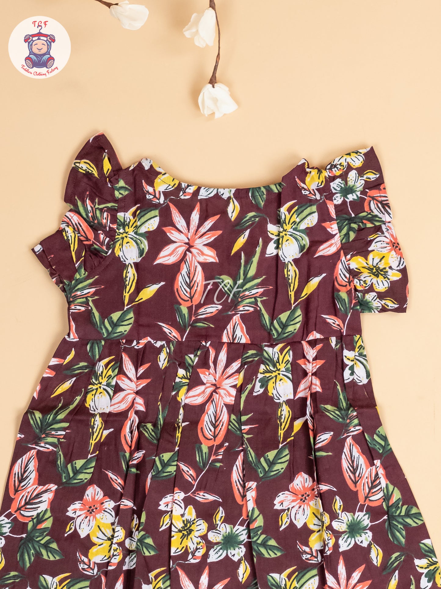 Maroon Floral Printed - Girls Readymade Jaipuri Cotton Frocks