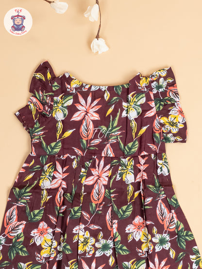 Maroon Floral Printed - Girls Readymade Jaipuri Cotton Frocks