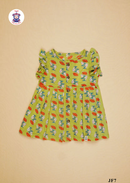 Olive Green -  Girls Readymade Jaipuri Frocks