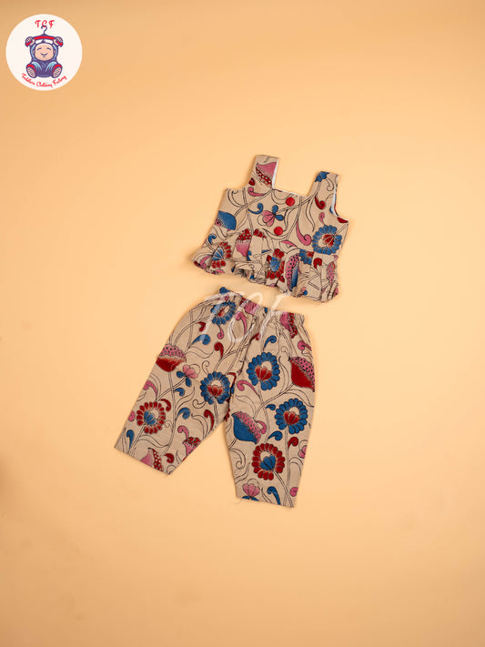 Cream - Floral Printed Kalamkari Co-ords Sets