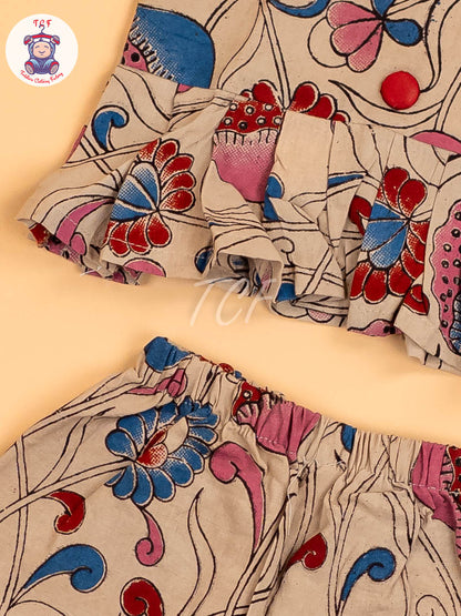 Cream - Floral Printed Kalamkari Co-ords Sets